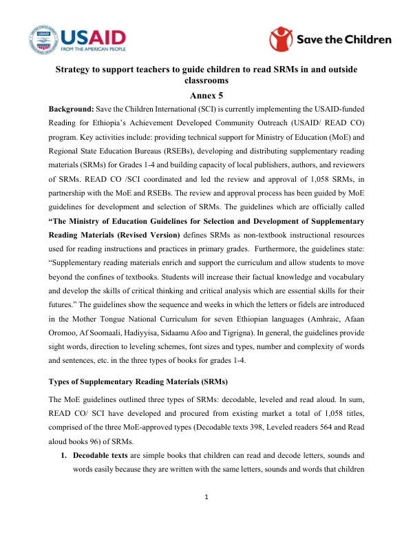 Strategy to support teachers to guide children to read SRMs in and outside classrooms