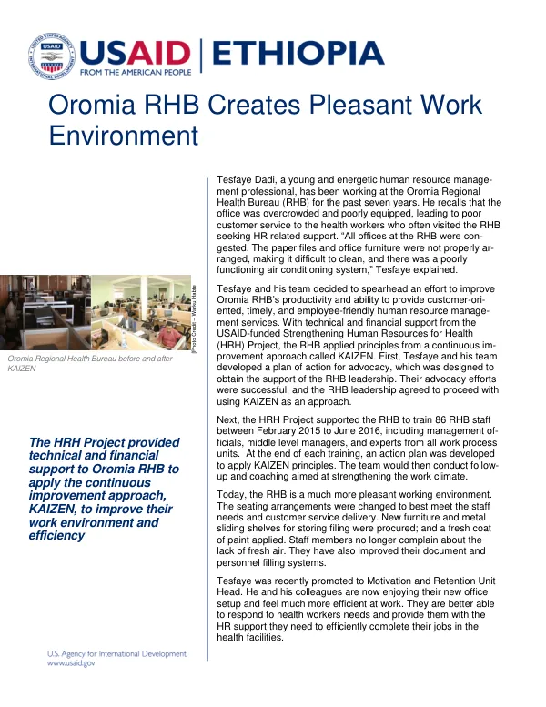 Overview of Oromia Regional Health Bureau's Implementation of KAIZEN for Work Environment Improvement