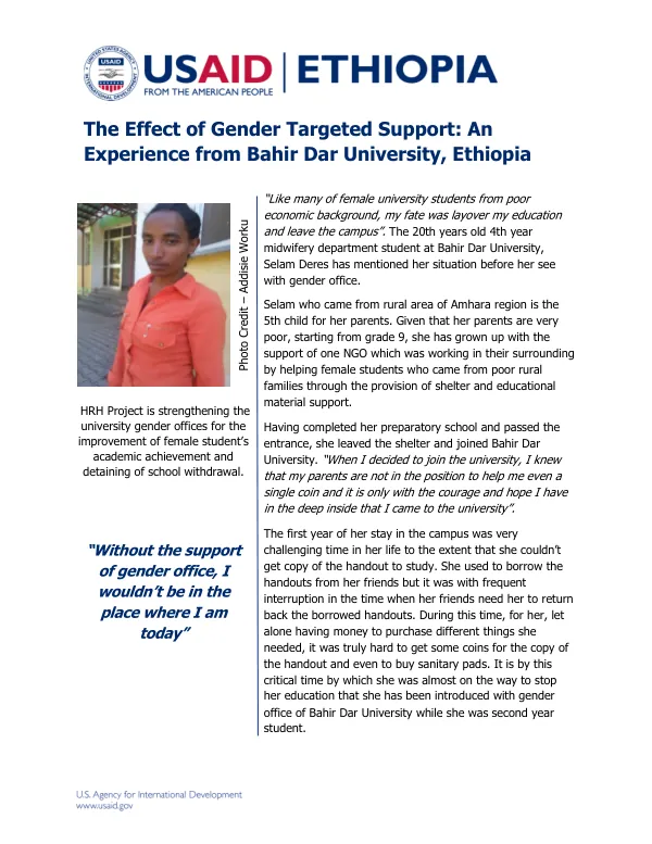 The Effect of Gender Targeted Support: An Experience from Bahir Dar University, Ethiopia