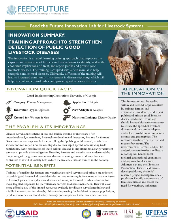 Training of Smallholder Farmers and Veterinarians on Public Good Livestock Disease Identification and Reporting