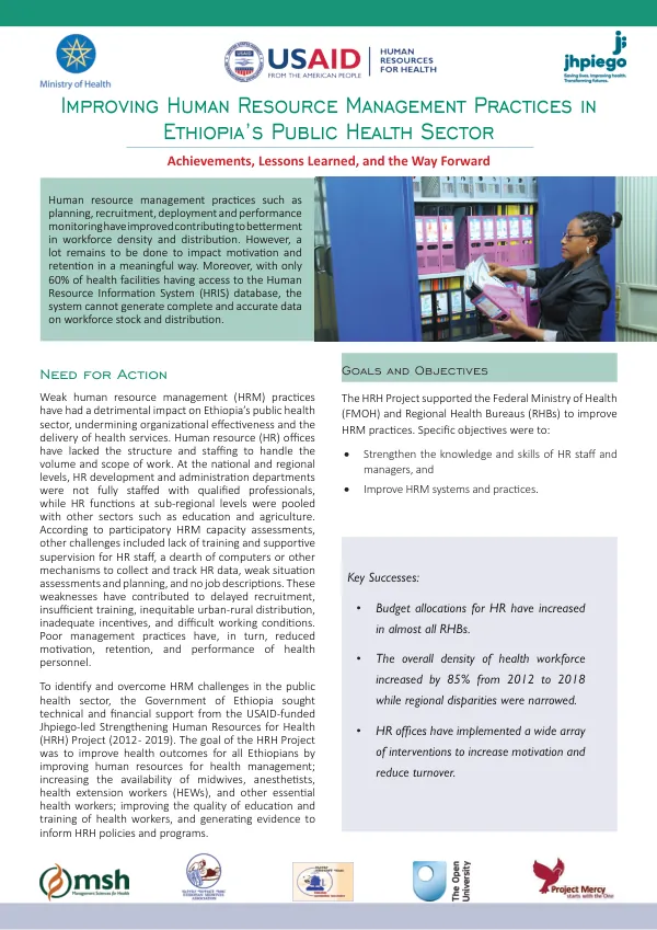 Improving Human Resource Management Practices in Ethiopia’s Public Health Sector
