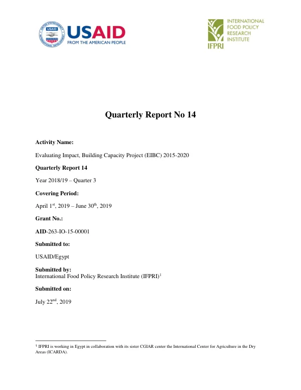 Quarterly Report No 14: Evaluating Impact, Building Capacity Project (EIBC) 2015-2020