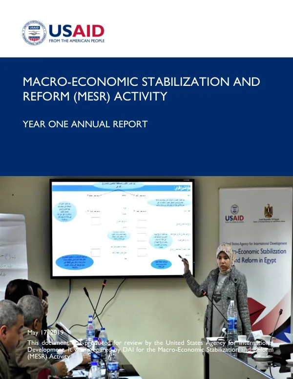 Macro-Economic Stabilization and Reform (MESR) Activity Year One Annual Report