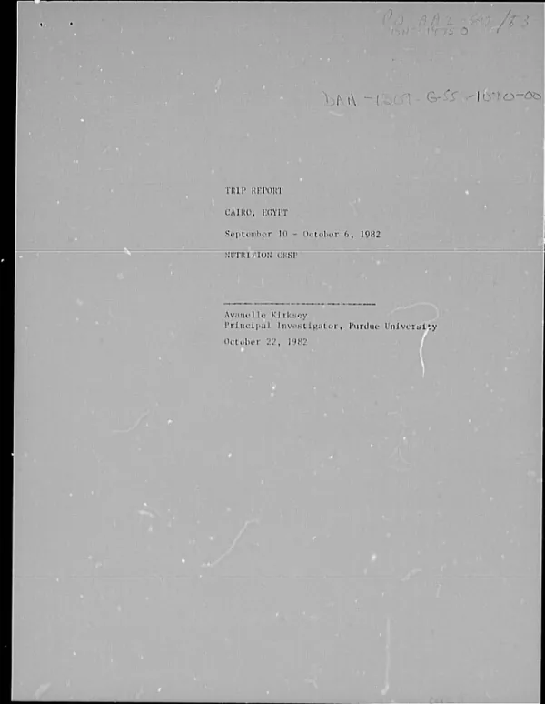 Trip report : Cairo, Egypt, September 10-October 6, 1982; nutrition CRSP