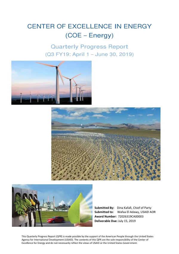 Quarterly Progress Report (Q3 FY19: April 1 – June 30, 2019)