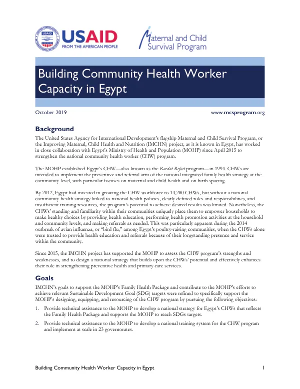 Building Community Health Worker Capacity in Egypt