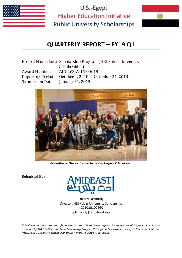 Quarterly Report – FY19 Q1: Local Scholarship Program (HEI Public University Scholarships)