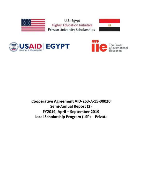 Local Scholarship Program FY2019 Semi-Annual Progress Report 2 (April – September 2019)