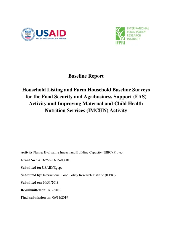 Baseline Report: Household Listing and Farm Household Baseline Surveys for the Food Security and Agribusiness Support (FAS) Activity and Improving Maternal and Child Health Nutrition Services (IMCHN) Activity