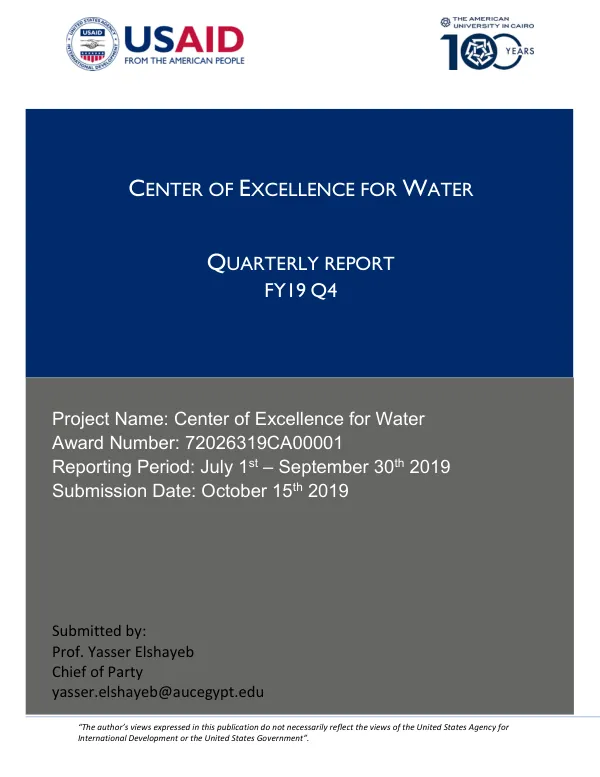 Quarterly Report FY19 Q4: Center of Excellence for Water