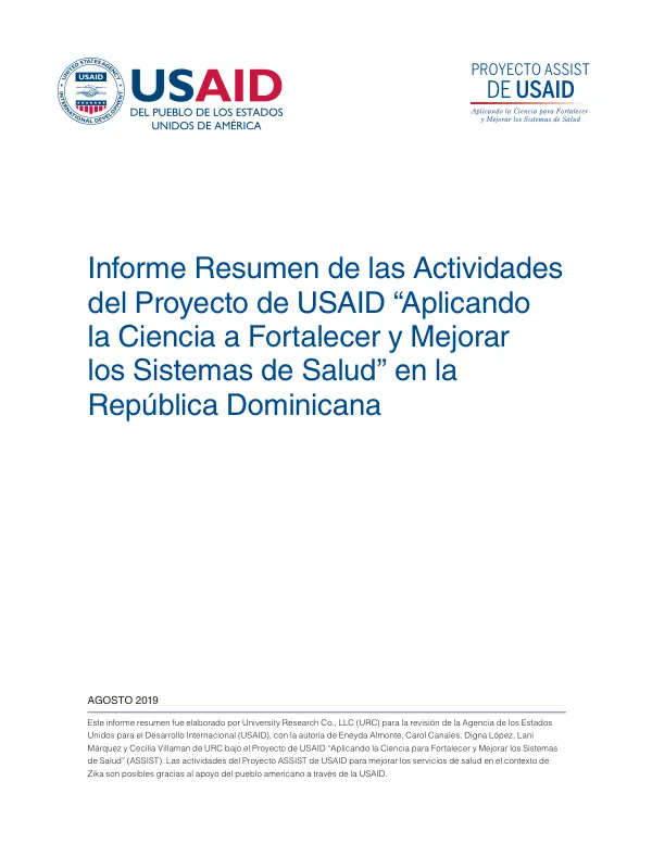 Informe Resumen del Proyecto ASSIST de USAID en la República Dominicana