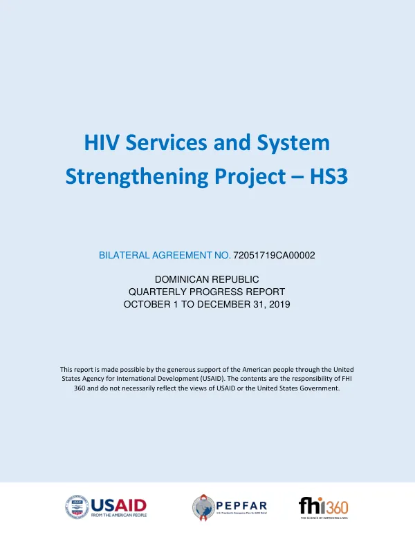 HIV Services and System Strengthening Project – HS3 Quarterly Progress Report October 1 to December 31, 2019