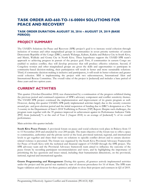 Programming Effectively Against Conflict and Extremism (PEACE) IQC