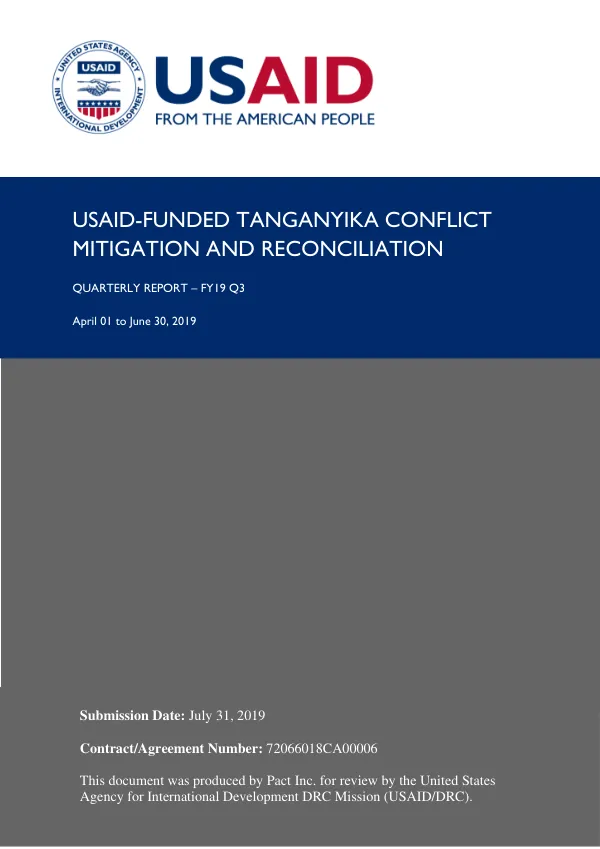 USAID-funded Tanganyika Conflict Mitigation and Reconciliation Project: Quarterly Report – FY19 Q3