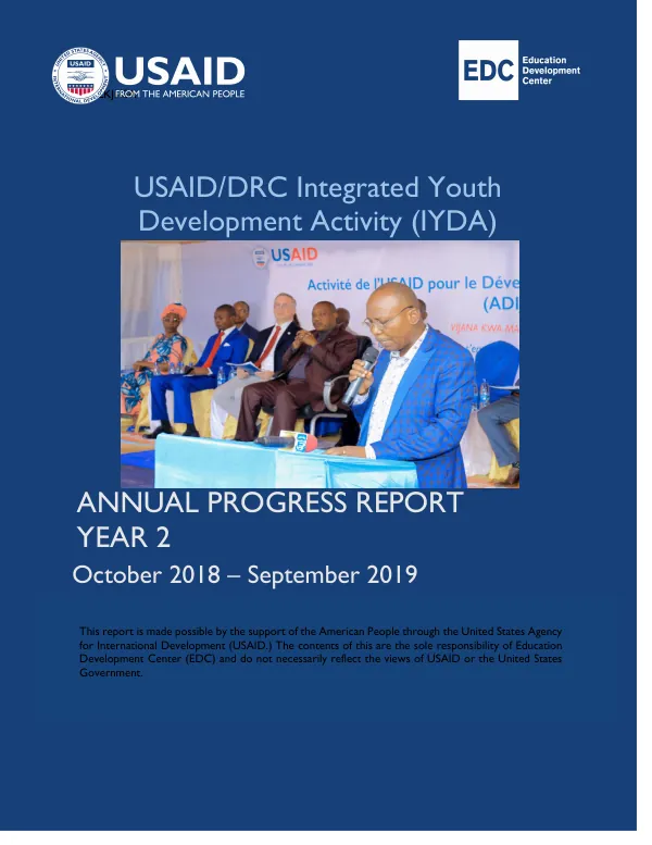 Annual Progress Report—Year 2 Fiscal Year 2019 USAID/DRC Integrated Youth Development Activity (IYDA)