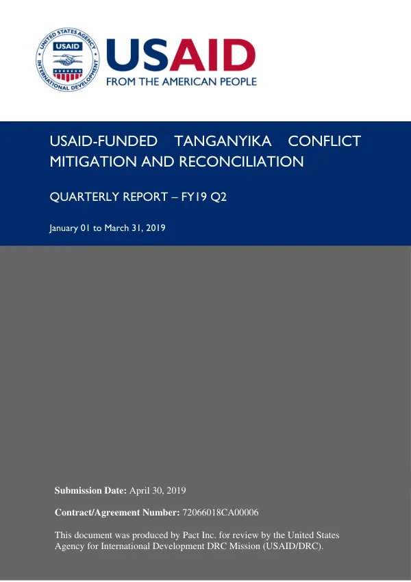 USAID-funded Tanganyika Conflict Mitigation and Reconciliation Project: Quarterly Report – FY19 Q2