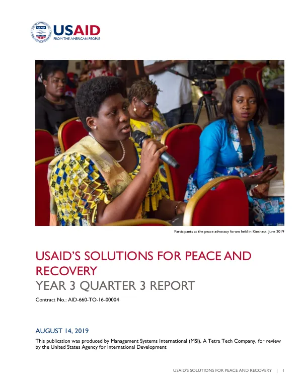 USAID’s Solutions for Peace and Recovery Year 3 Quarter 3 Report