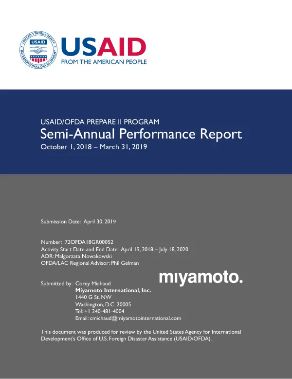 USAID/OFDA PREPARE II Program Semi-Annual Performance Report