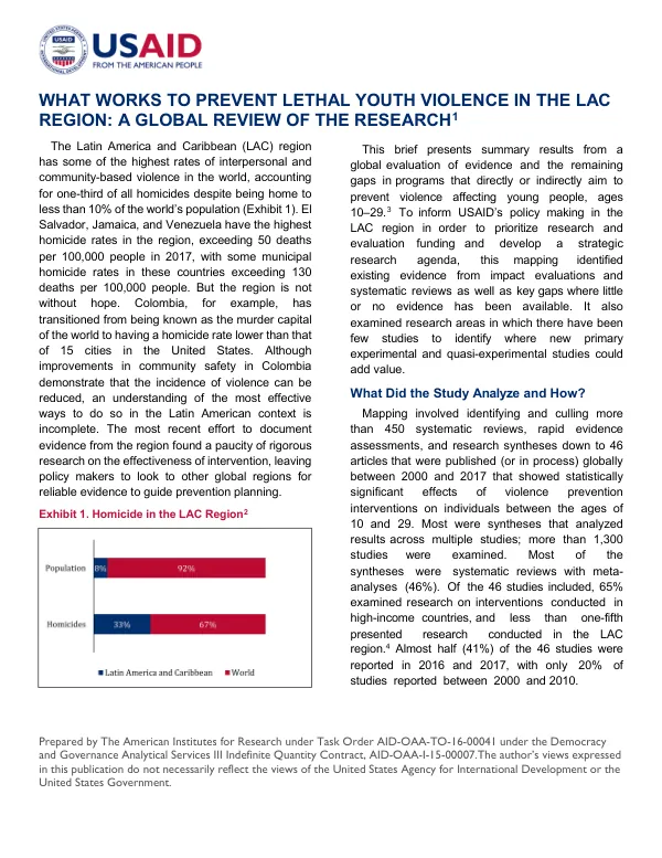 What Works To Prevent Lethal Youth Violence in the LAC Region: A Global Review of the Research