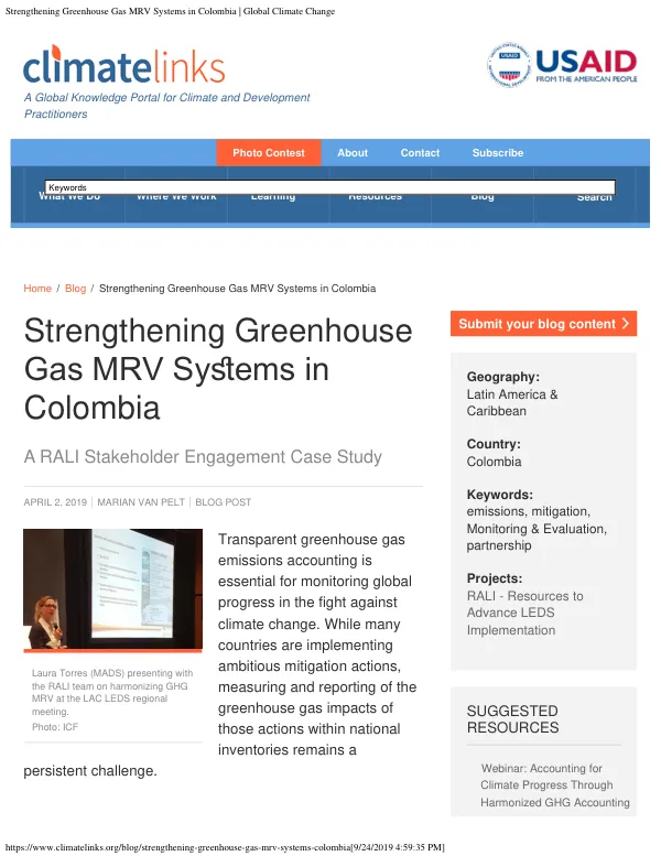 Strengthening Greenhouse Gas MRV Systems in Colombia | Global Climate Change