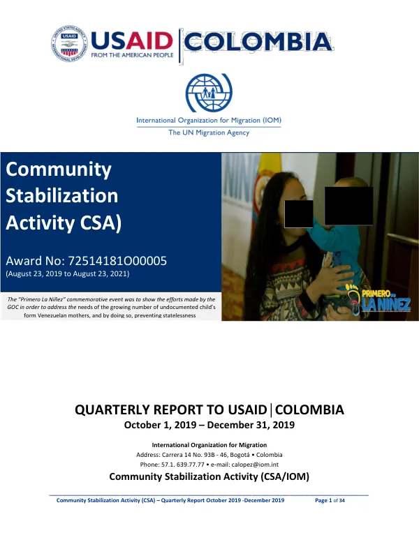 Community Stabilization Activity (CSA) – Quarterly Report October 2019 -December 2019