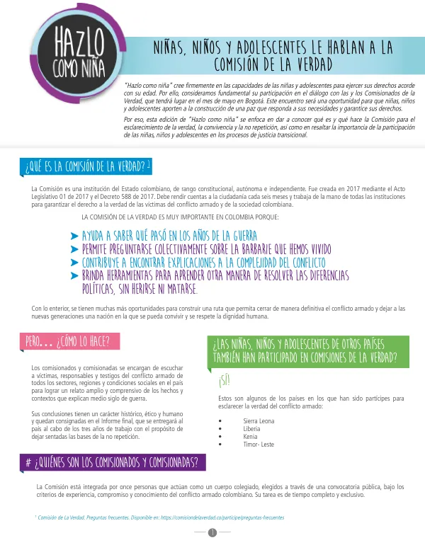 La Comisión de la Verdad en Colombia: Un Enfoque para Niñas, Niños y Adolescentes