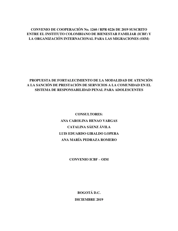 Propuesta de Fortalecimiento de la Modalidad de Prestación de Servicios a la Comunidad en el Sistema de Responsabilidad Penal para Adolescentes