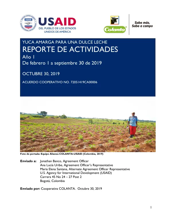 Yuca Amarga para una Dulce Leche: Reporte de Actividades Año 1
