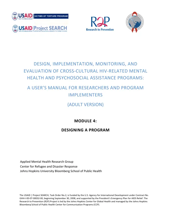 Design, Implementation, Monitoring, and Evaluation of Cross-Cultural HIV-Related Mental Health and Psychosocial Assistance Programs: A User’s Manual for Researchers and Program Implementers (Adult Version)
