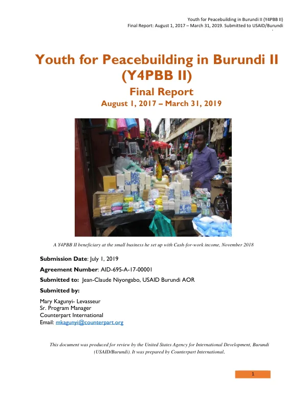 Youth for Peacebuilding in Burundi II (Y4PBB II) Final Report: August 1, 2017 – March 31, 2019
