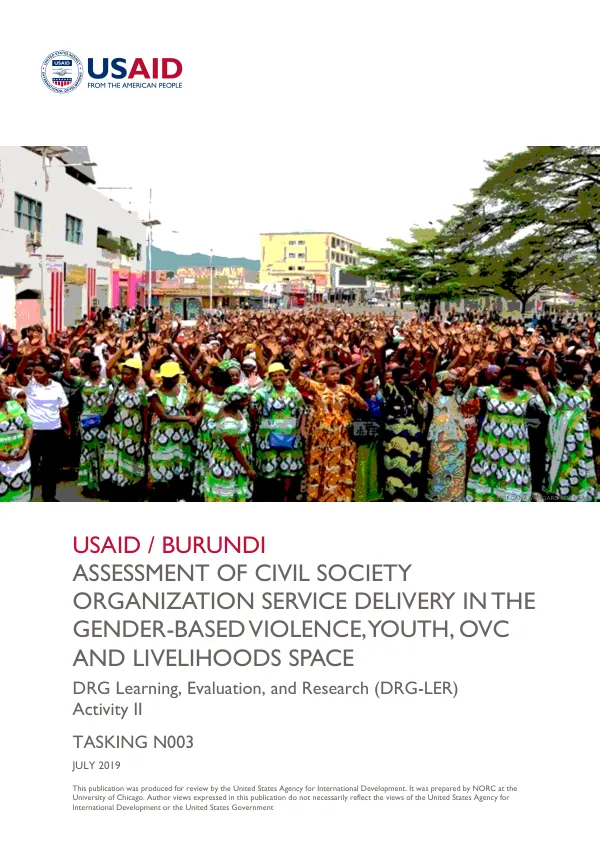 Burundi Assessment of Civil Society Organization Service Delivery in the Gender-Based Violence, Youth, OVC and Livelihoods Space
