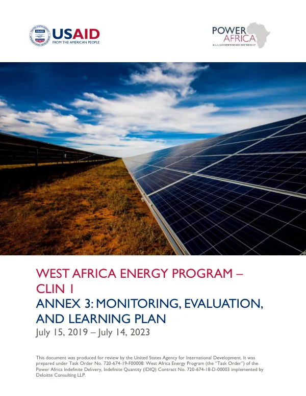 West Africa Energy Program – CLIN 1 Annex 3: Monitoring, Evaluation, and Learning Plan