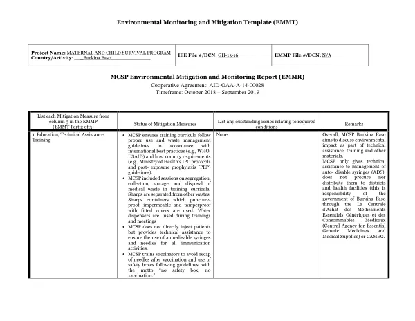 Environmental Monitoring and Mitigation Template (EMMT)