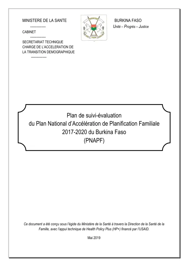 Plan de suivi-évaluation du Plan National d’Accélération de Planification Familiale 2017-2020 du Burkina Faso