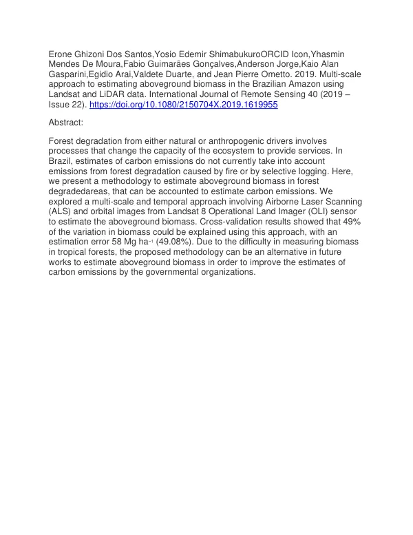 Multi-scale approach to estimating aboveground biomass in the Brazilian Amazon using Landsat and LiDAR data