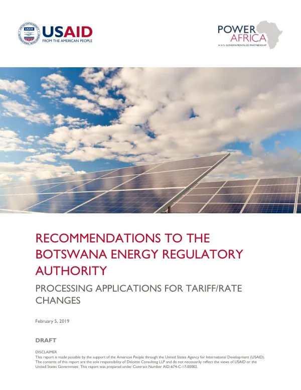 Recommendations to the Botswana Energy Regulatory Authority: Processing Applications for Tariff/Rate Changes