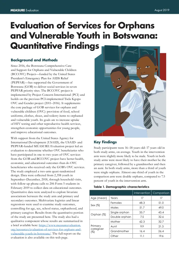 Evaluation of Services for Orphans and Vulnerable Youth in Botswana: Quantitative Findings