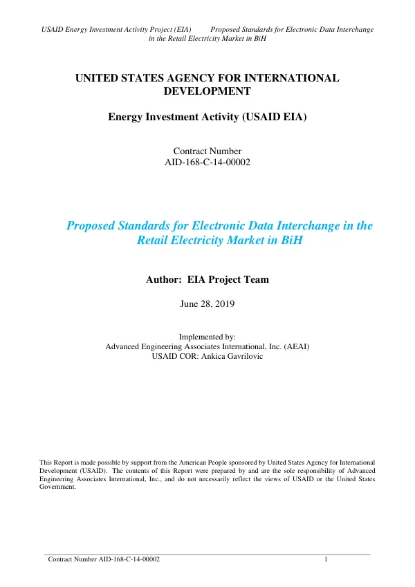 Proposed Standards for Electronic Data Interchange in the Retail Electricity Market in BiH