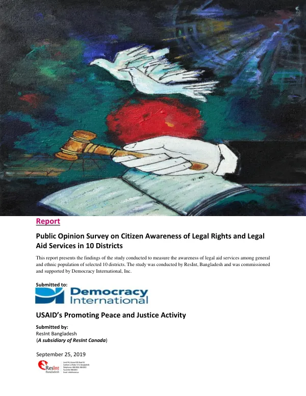 Public Opinion Survey on Citizen Awareness of Legal Rights and Legal Aid Services in 10 Districts