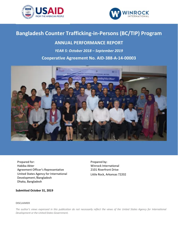 Bangladesh Counter Trafficking-in-Persons Annual Performance Report Year 5