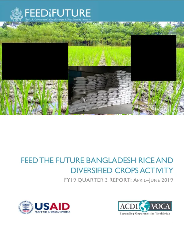 Feed the Future Bangladesh Rice and Diversified Crops (RDC) Activity FY2019 Quarter 3 Report
