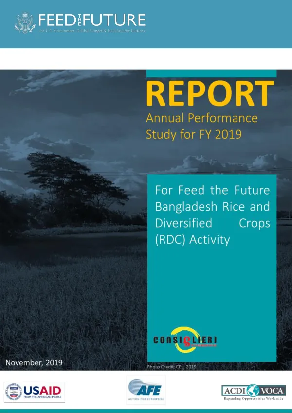 Annual Performance Study for FY 2019 Feed the Future Bangladesh Rice and Diversified Crops (RDC) Activity