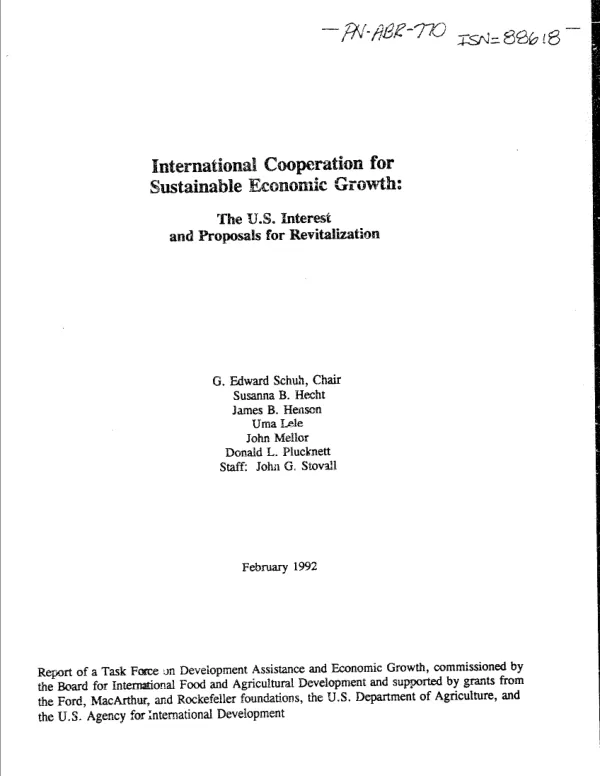 International cooperation for sustainable economic growth : the US interest and proposals for revitalization