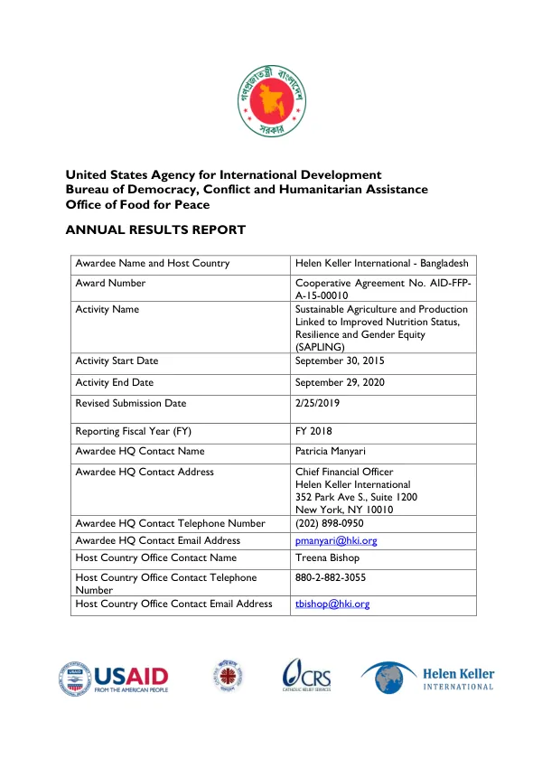 Annual Results Report: Sustainable Agriculture and Production Linked to Improved Nutrition Status, Resilience, and Gender Equity (SAPLING)