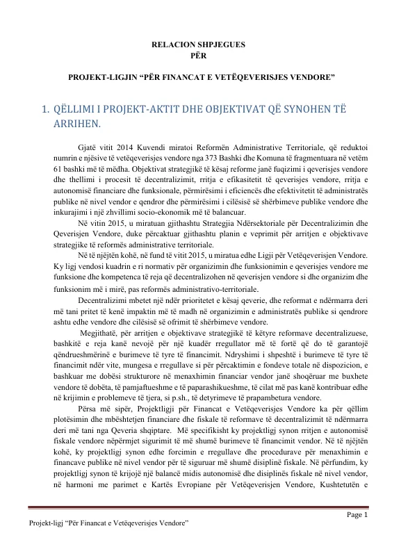 Project-Ligj për Financat e Vetëqeverisjes Vendore