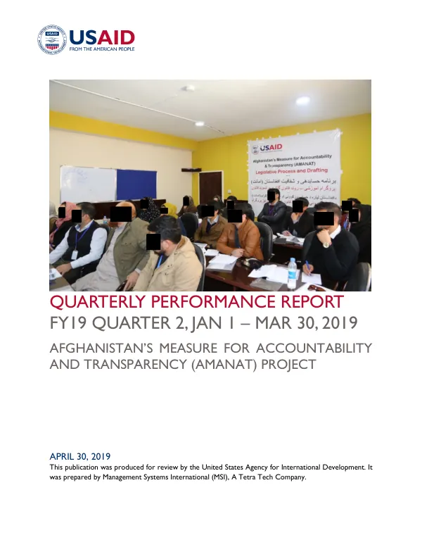 Quarterly Performance Report FY19 Q2: Afghanistan’s Measure for Accountability and Transparency (AMANAT) Project
