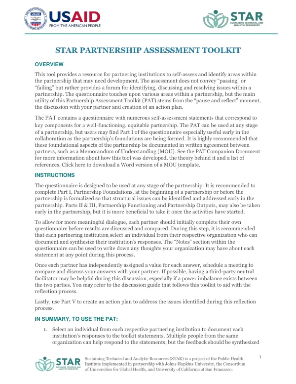 What is USAID and the STAR Partnership Assessment Toolkit