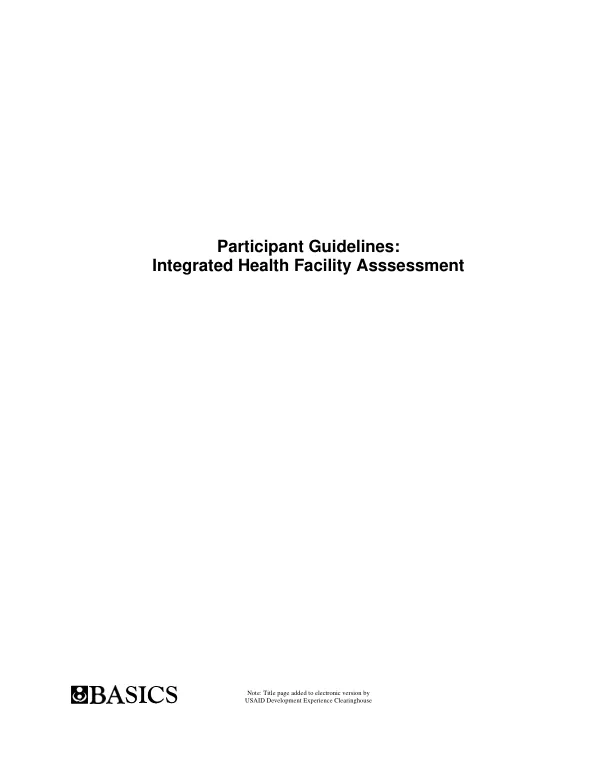 Participant Guidelines: Integrated Health Facility Assessment