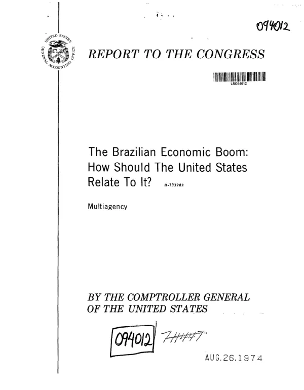 Report to the Congress: The Brazilian Economic Boom: How Should the United States Relate to It?