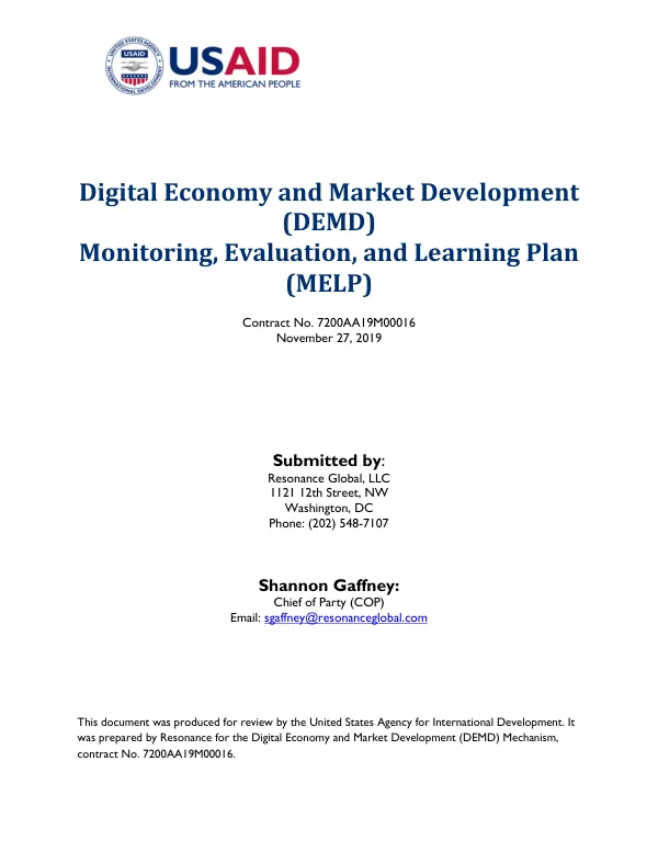 Digital Economy and Market Development Year 1 Monitoring Evaluation and Learning Plan